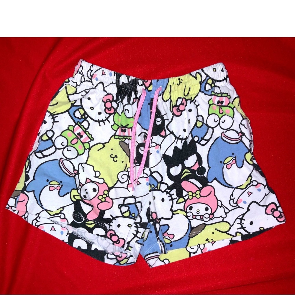 Hello Kitty and Friends All Over‎ Print Pajama Sleep Shorts XS Pink Drawstring